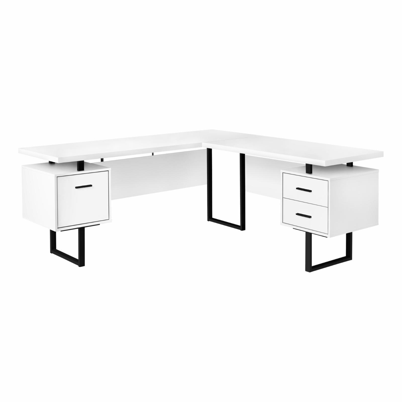 White L-Shaped Corner Computer Desk with Drawers and Filing Cabinet