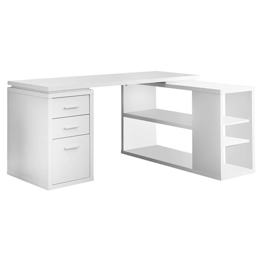 Contemporary White L-Shaped Particle Board Computer Desk with Drawers