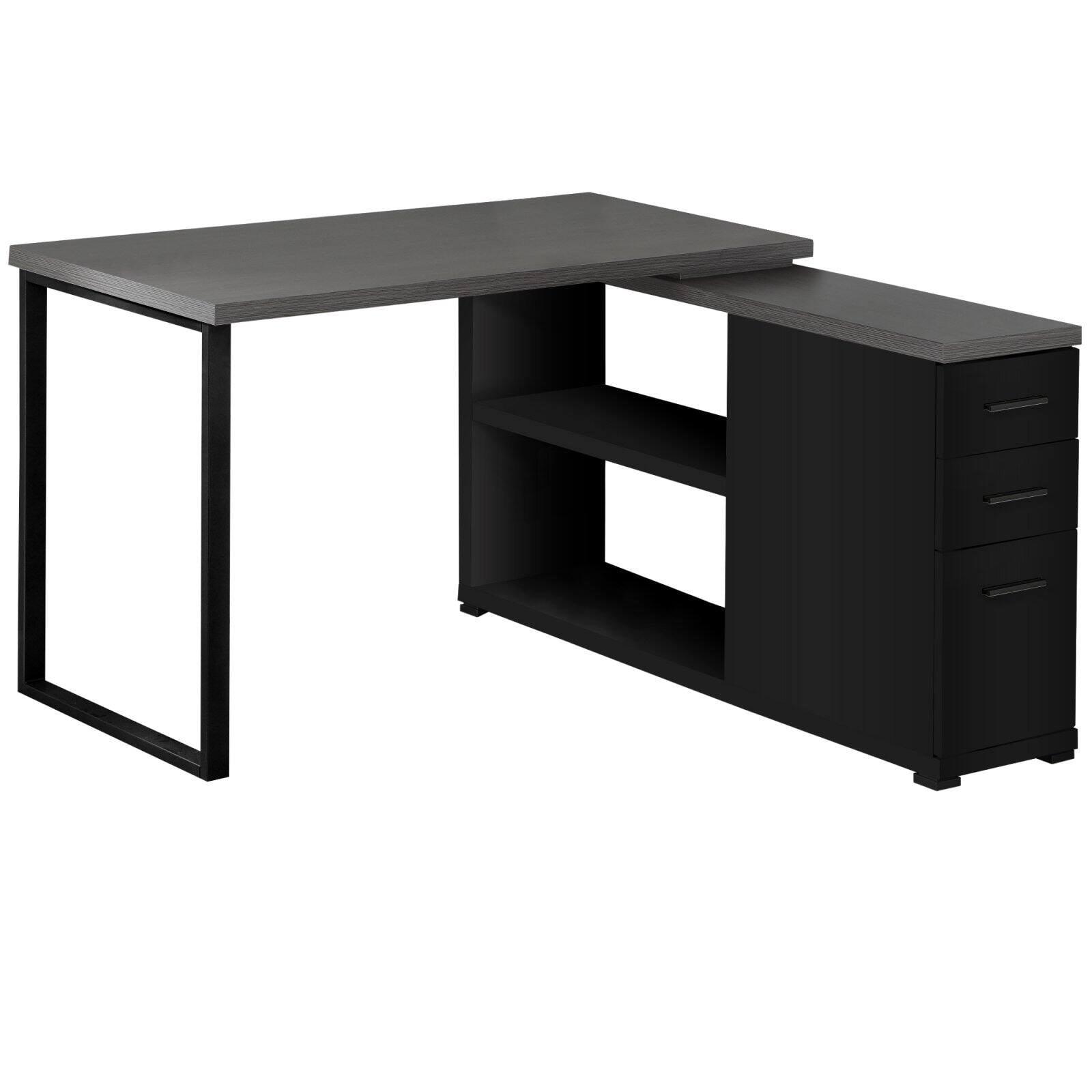 Contemporary Black and Gray L-Shaped Computer Desk with Drawers