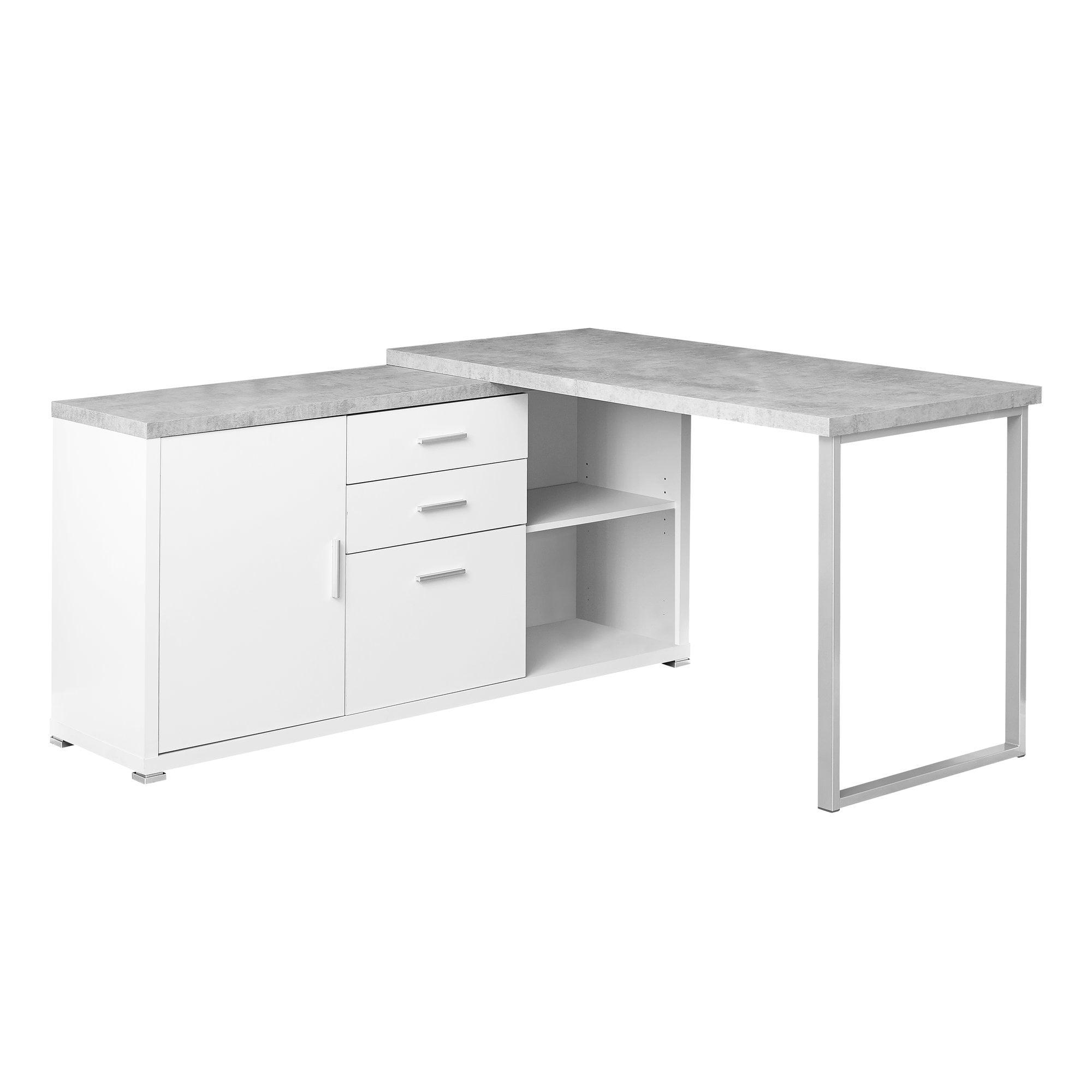 White and Gray L-Shaped Corner Computer Desk with Drawers