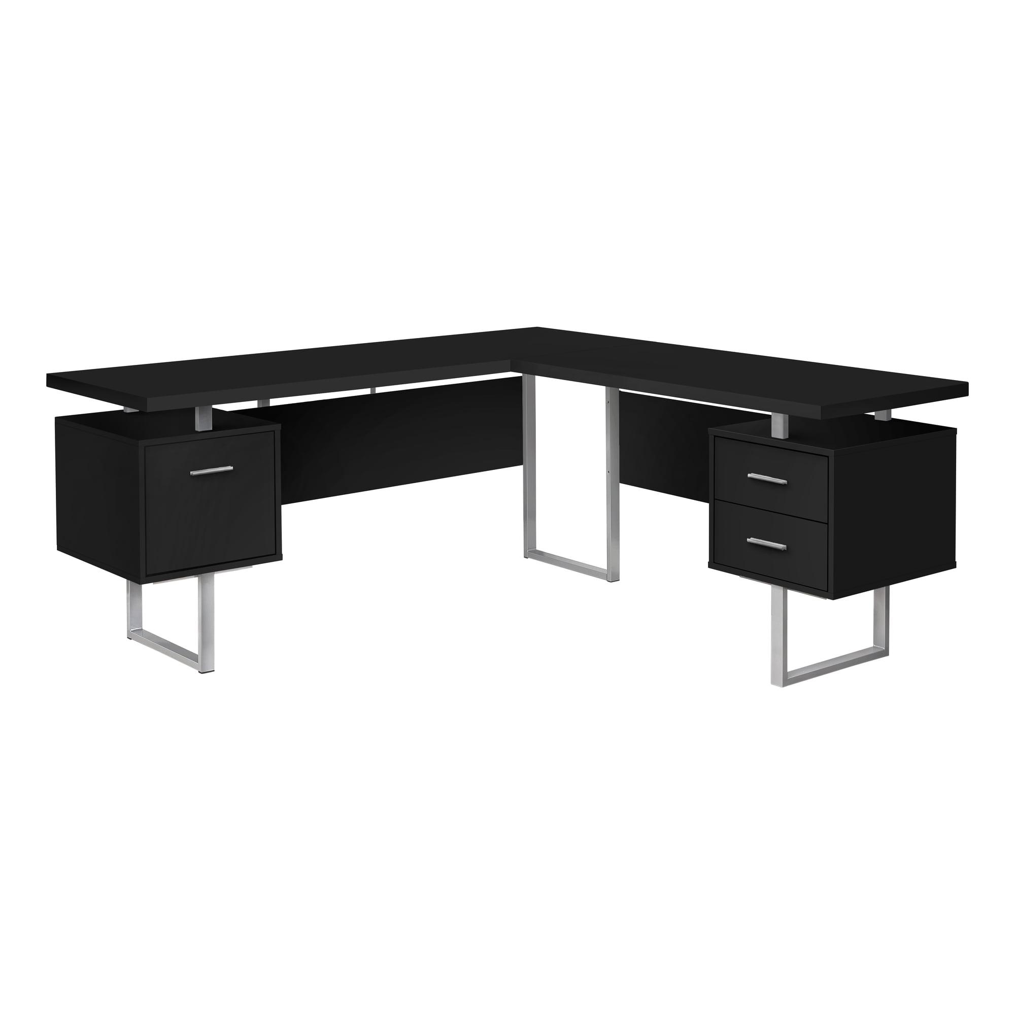 Black Wood Corner Computer Desk with Drawer and Filing Cabinet, 71" L-Shaped