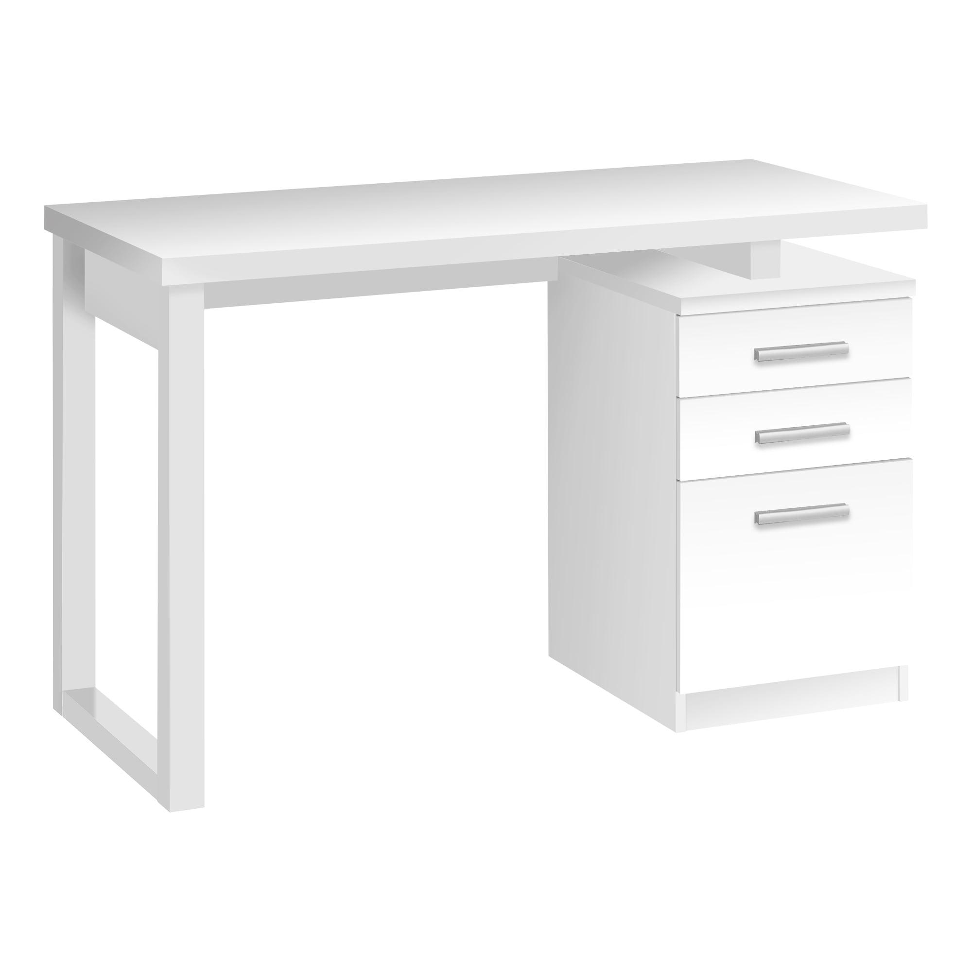 White Wood Home Office Desk with Filing Cabinet