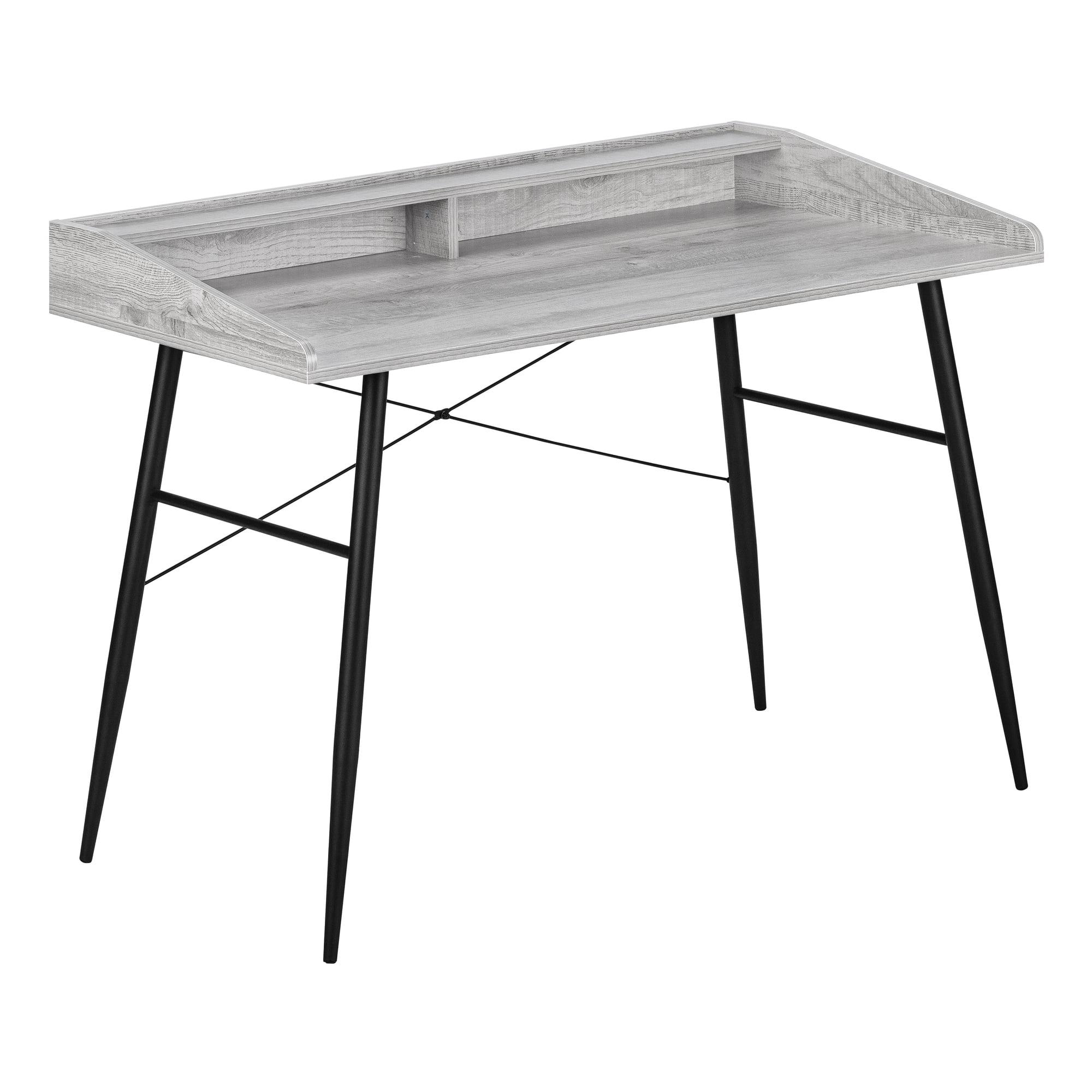 Contemporary 47" Gray Wood Writing Desk with Hutch and Black Metal Base