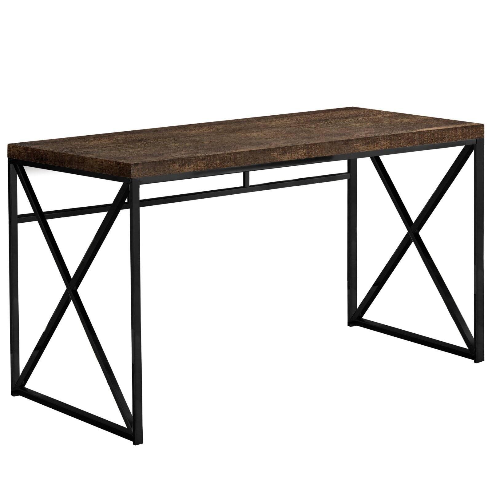 Contemporary Reclaimed Brown Wood Home Office Desk with Black Metal Legs