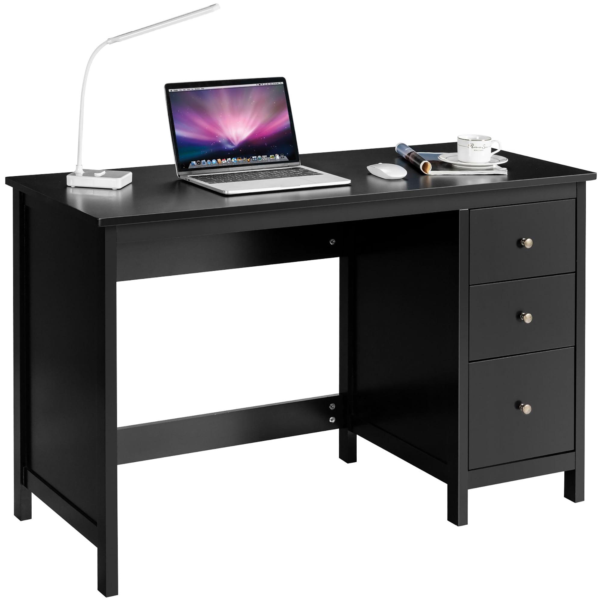 Black Wood Computer Desk with 3 Drawers