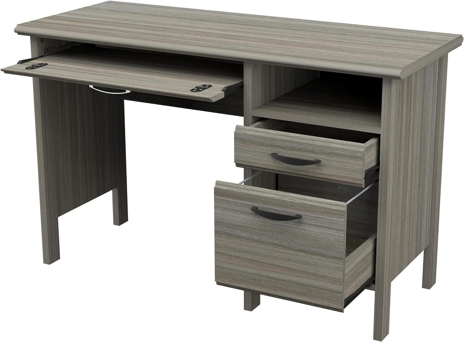 Smoke Oak Engineered Wood 64'' Desk with Keyboard Tray and File Cabinet