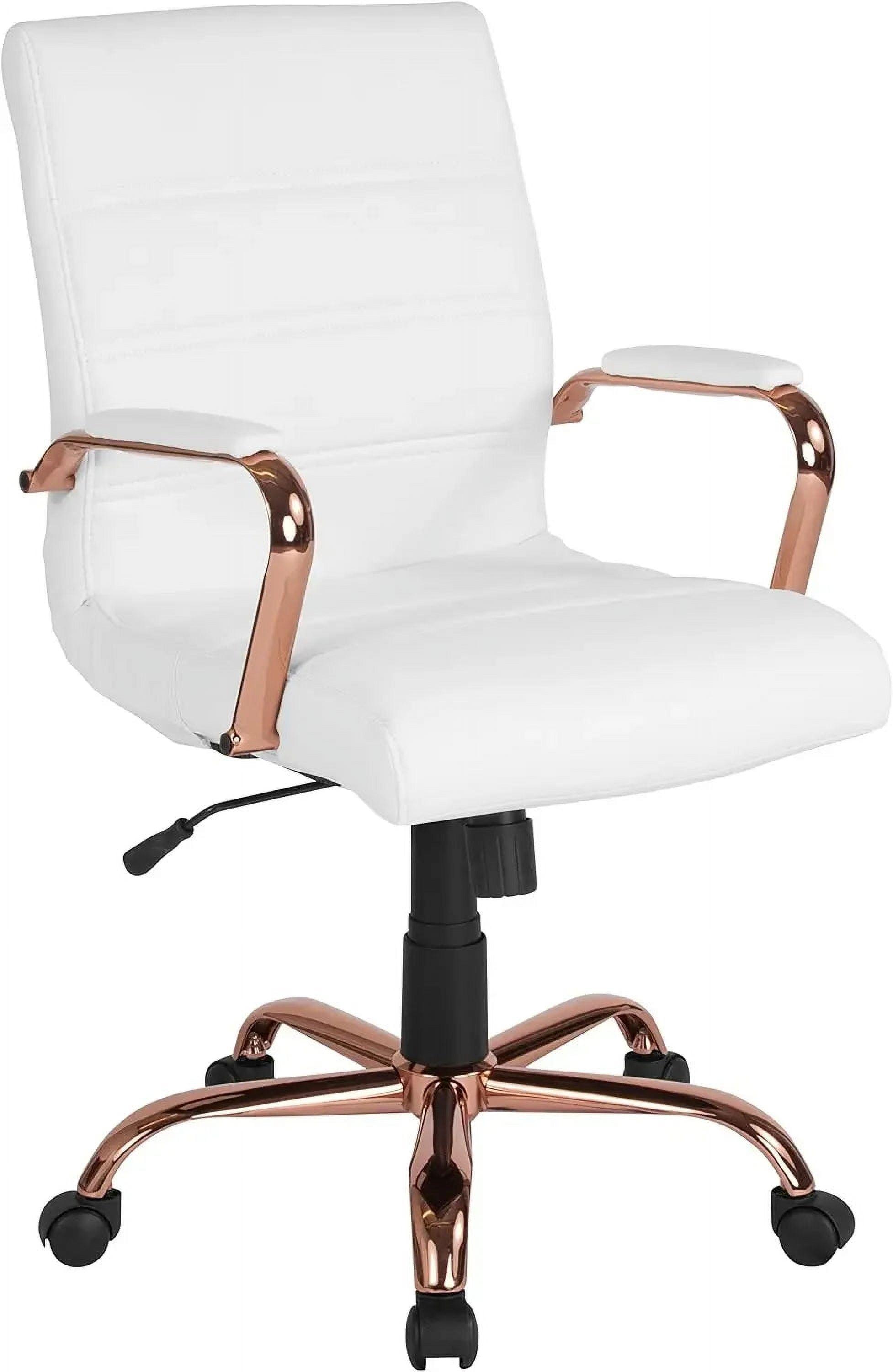 Mid-Back White LeatherSoft Executive Chair with Rose Gold Metal Base