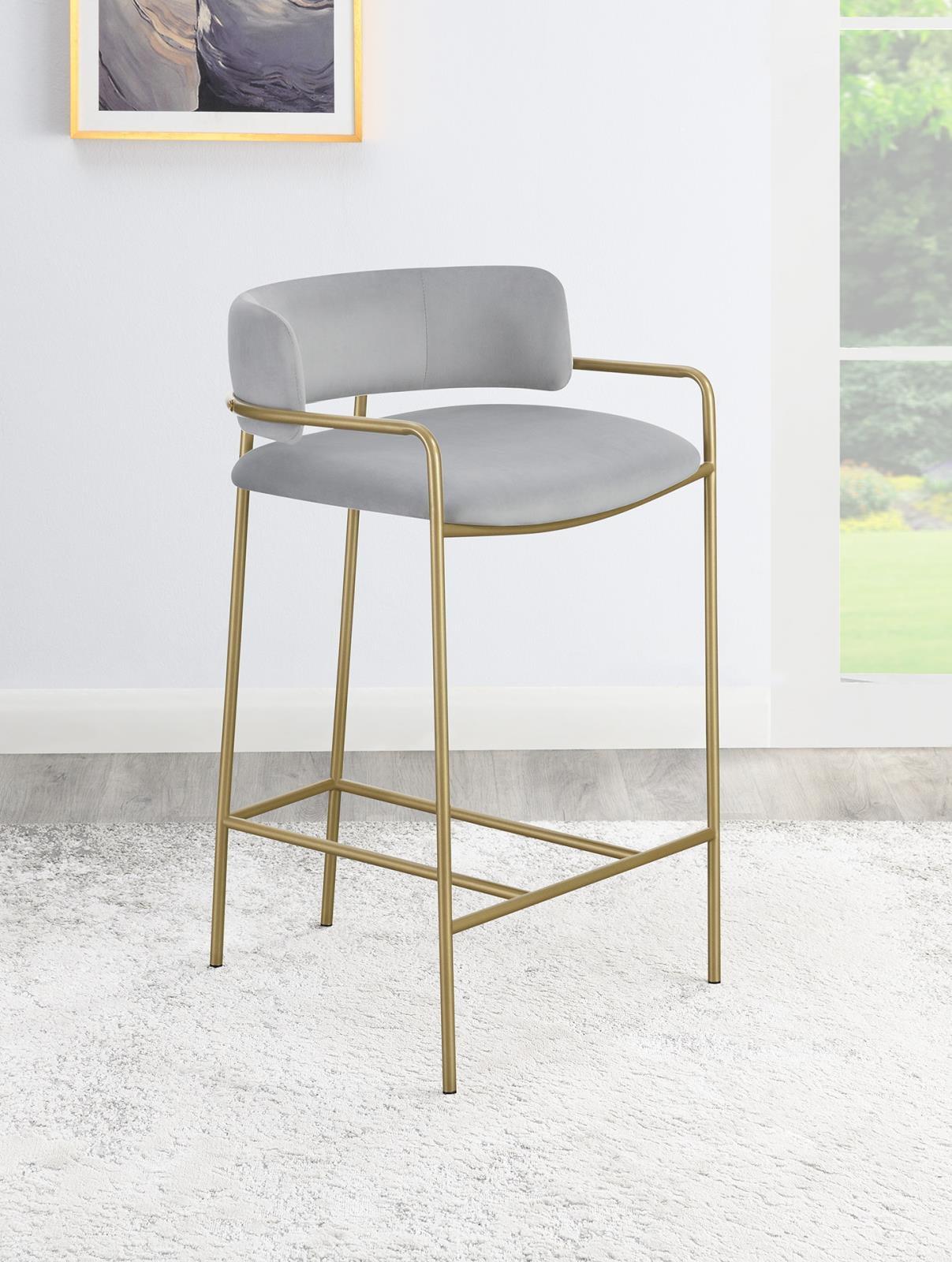 Comstock 32.5" Gray Velvet and Gold Metal Counter Stool