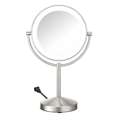Conair Lighted Makeup Mirror, LED Vanity Mirror, 1X/10x Magnifying Mirror, Corded in Satin Nickel Finish