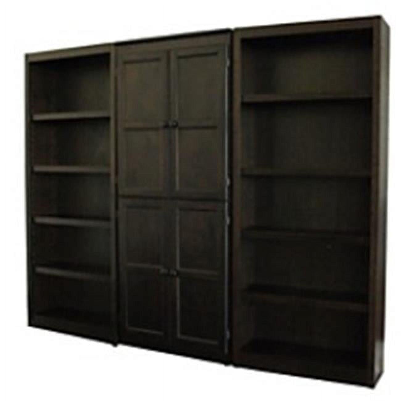 Concepts in Wood 15 Shelf Bookcase Wall with Doors, 72 inch Tall - Espresso Finish