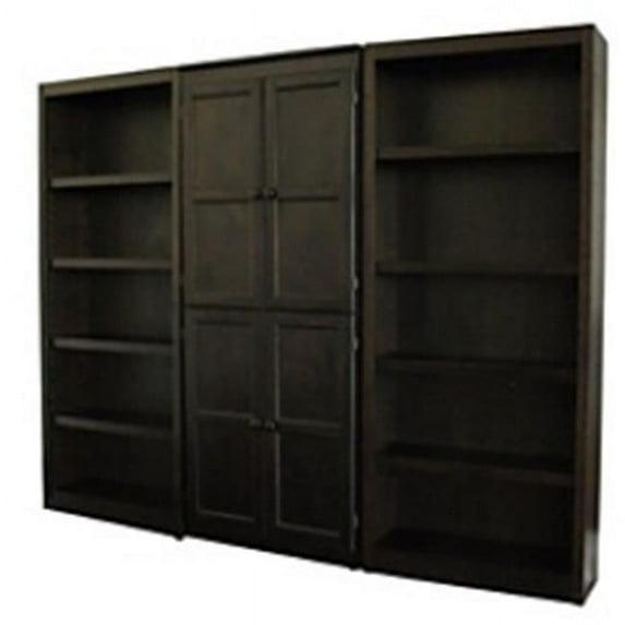 Concepts in Wood 15 Shelf Bookcase Wall with Doors, 72 inch Tall - Espresso Finish