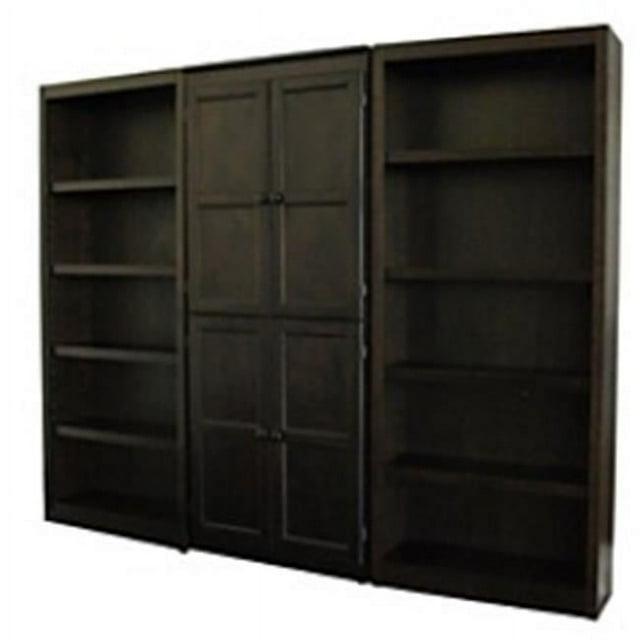 Concepts in Wood 15 Shelf Bookcase Wall with Doors, 72 inch Tall - Espresso Finish