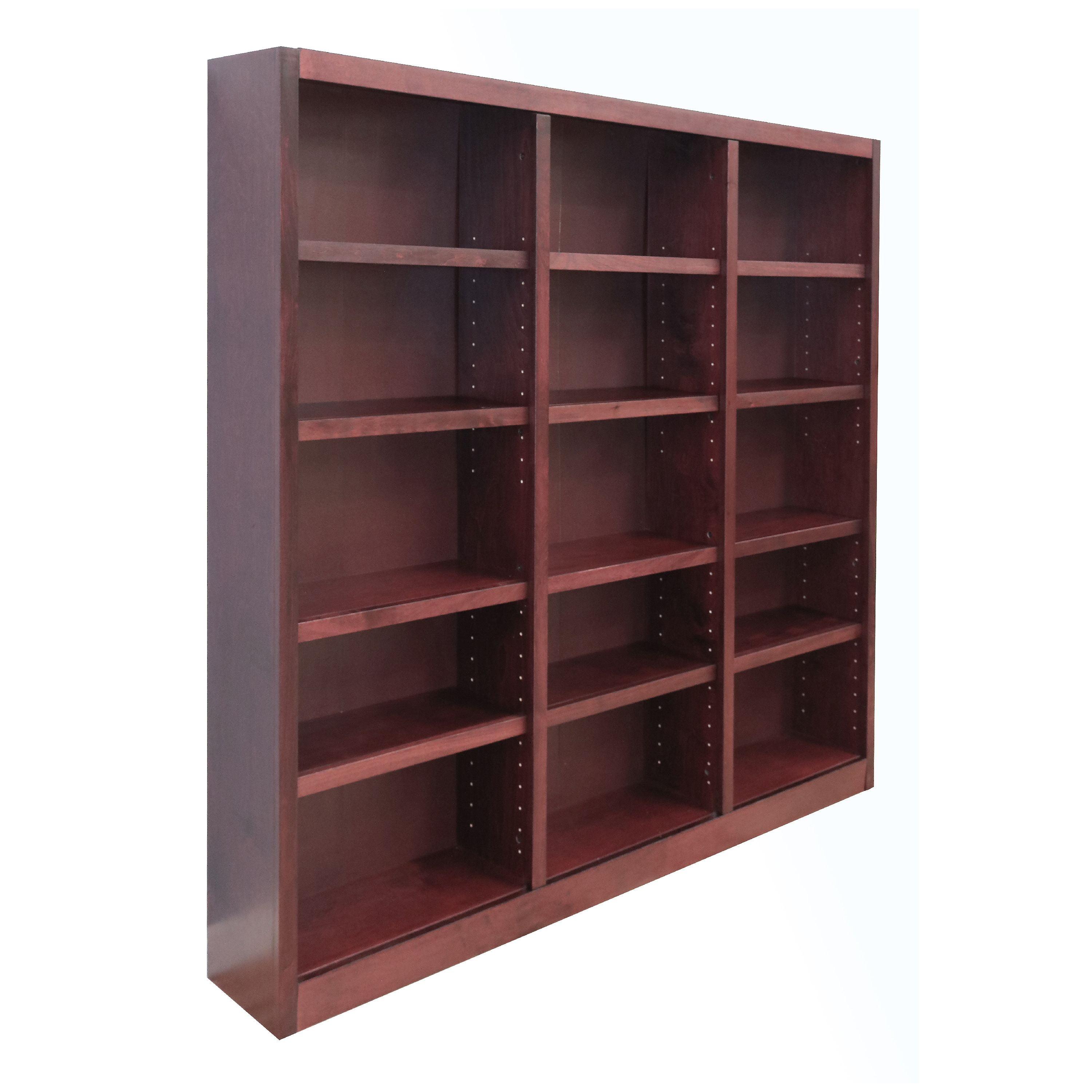 Cherry Finish Triple Wide Adjustable Wood Bookcase, 72 Inch