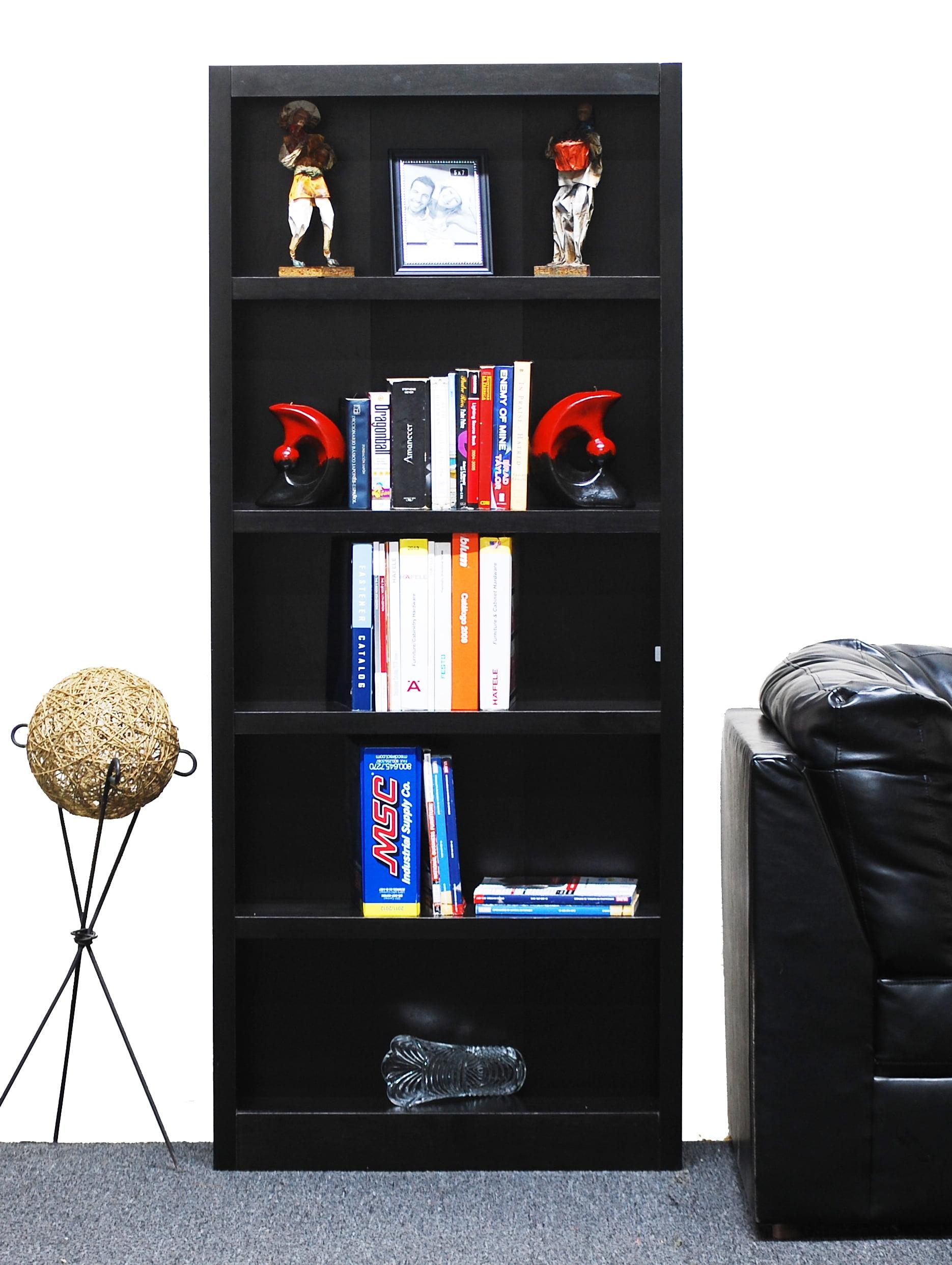 Espresso Finish Solid Wood 5-Shelf Adjustable Bookcase