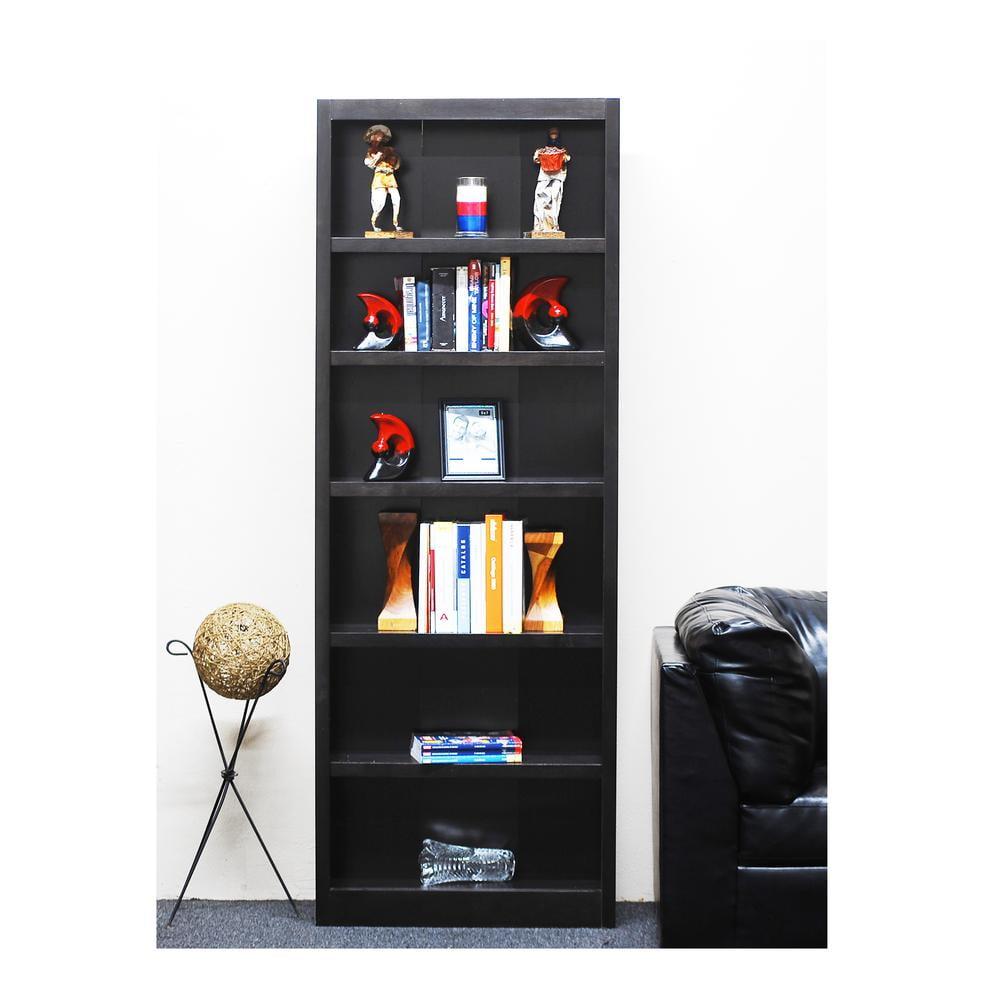 Concepts in Wood 6 Shelf Wood Bookcase, 84 inch Tall - Espresso Finish