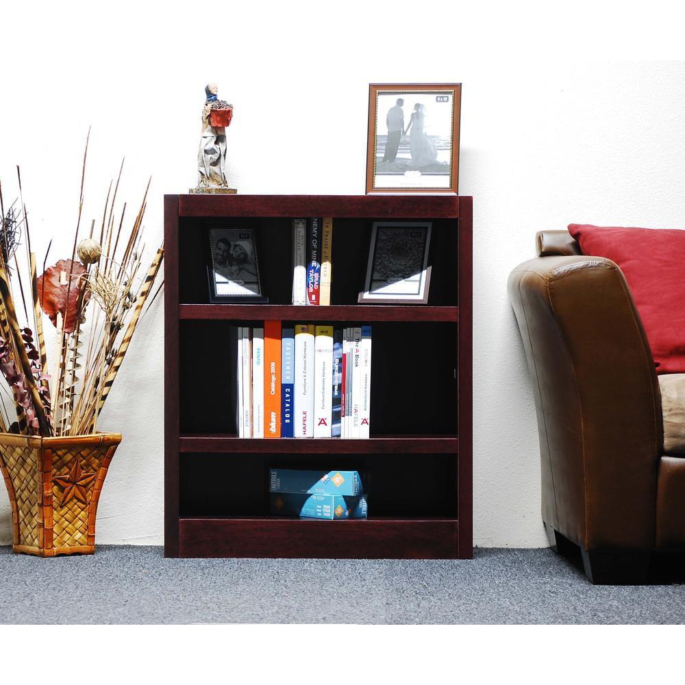 Espresso Finish Adjustable Wood Bookcase with 3 Shelves