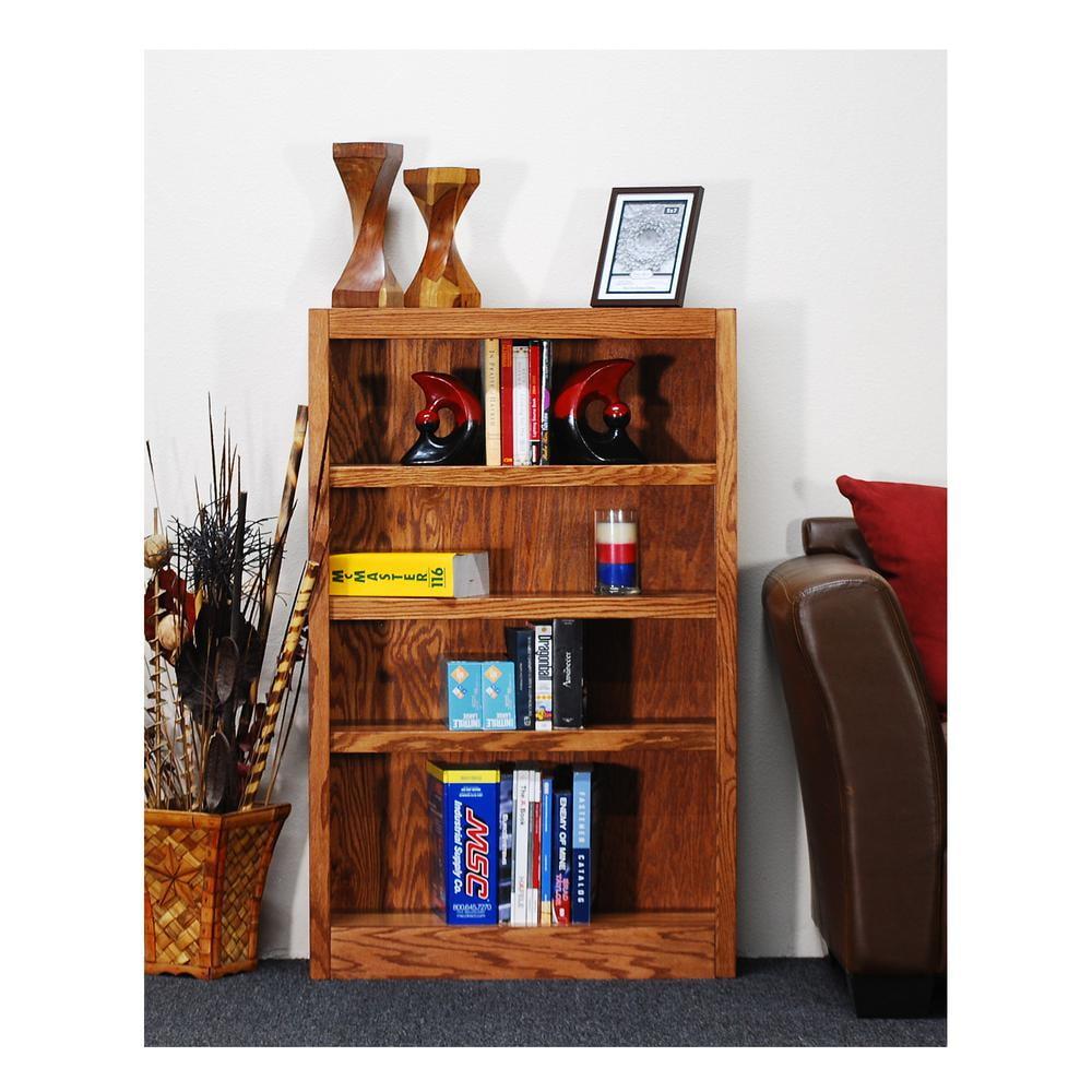 Traditional 48" Tall 4-Shelf Wood Bookcase in Dry Oak