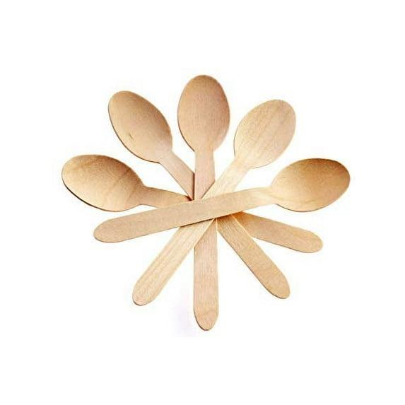 Concession Essentials Disposable Wooden Cutlery Spoons, Compostable and Earth Friendly, 6.25 Inch Length - Pack of 100 Spoons