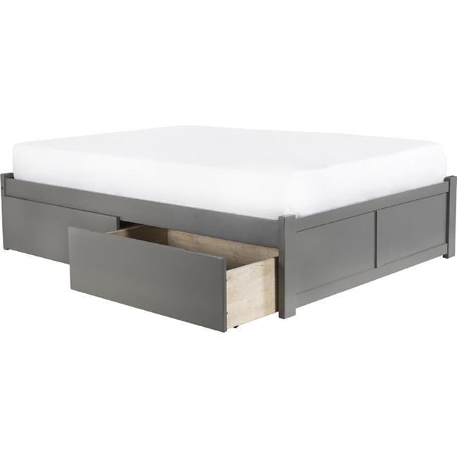 Grey Full Platform Bed with 2 Storage Drawers