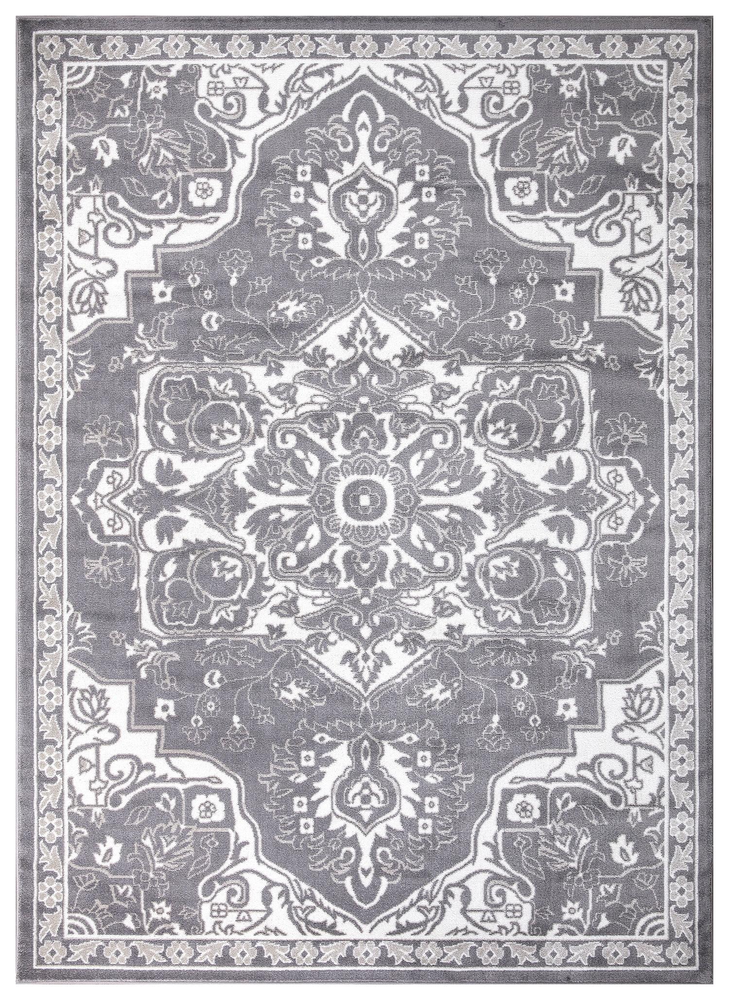 Concord Global Trading Concord Global Jefferson Collection Vintage Area Rug Grey/Ivory 6'7"x9'3" 7' x 9' Bedroom