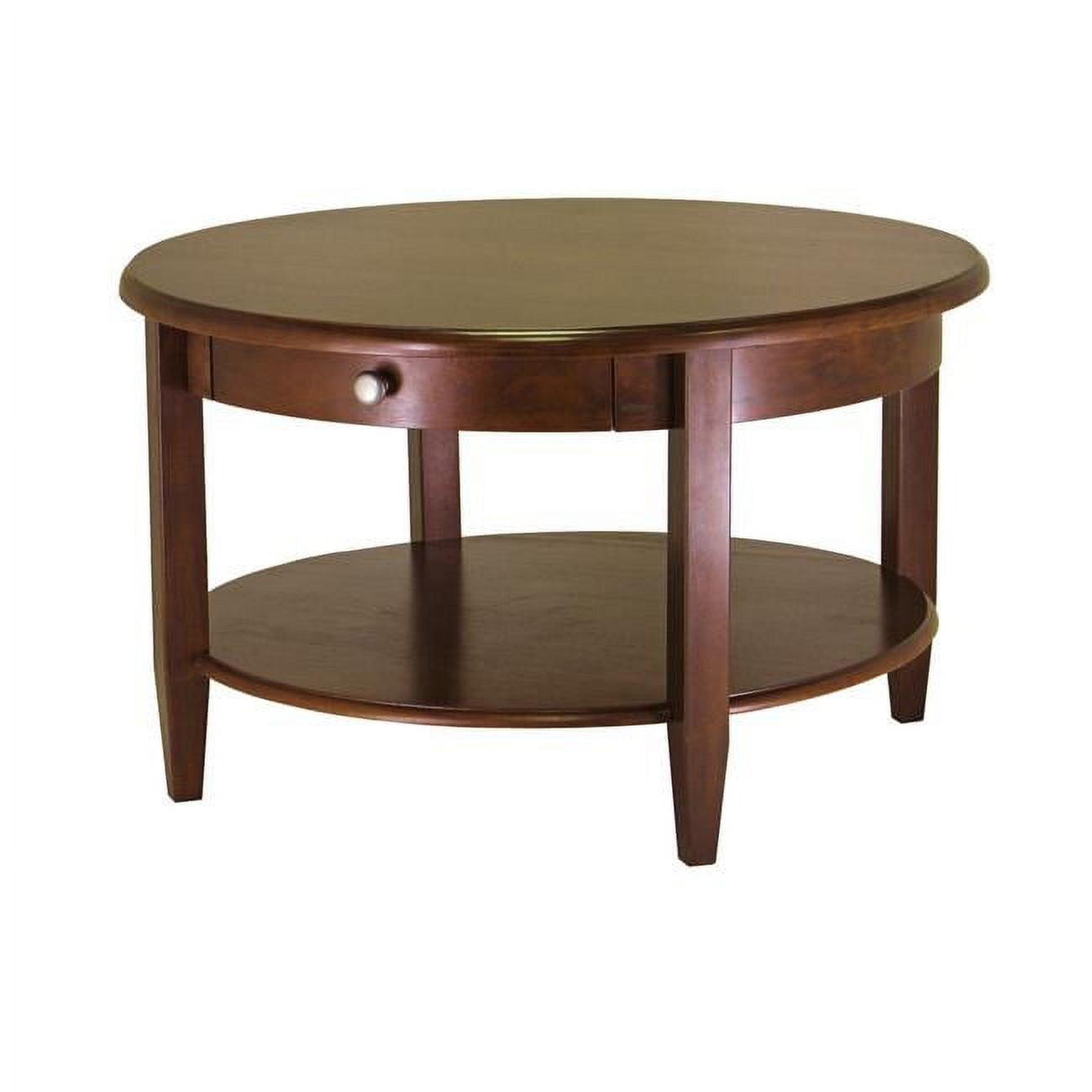 Transitional Antique Walnut Round Outdoor Coffee Table with Storage