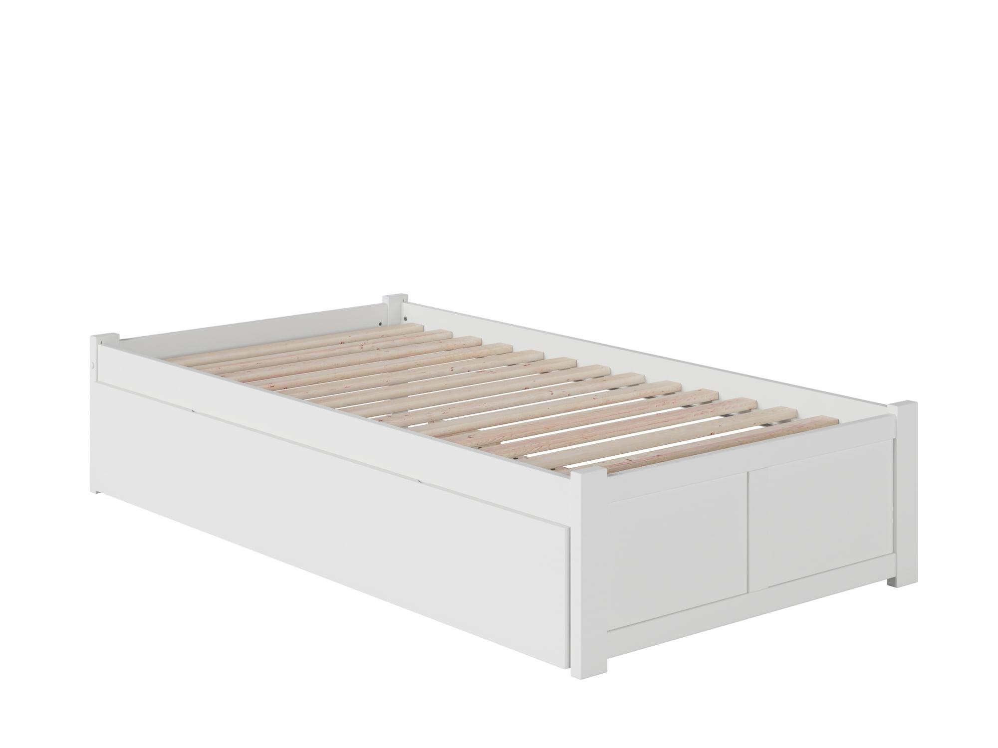 Concord Minimalist White Twin XL Platform Bed with Trundle