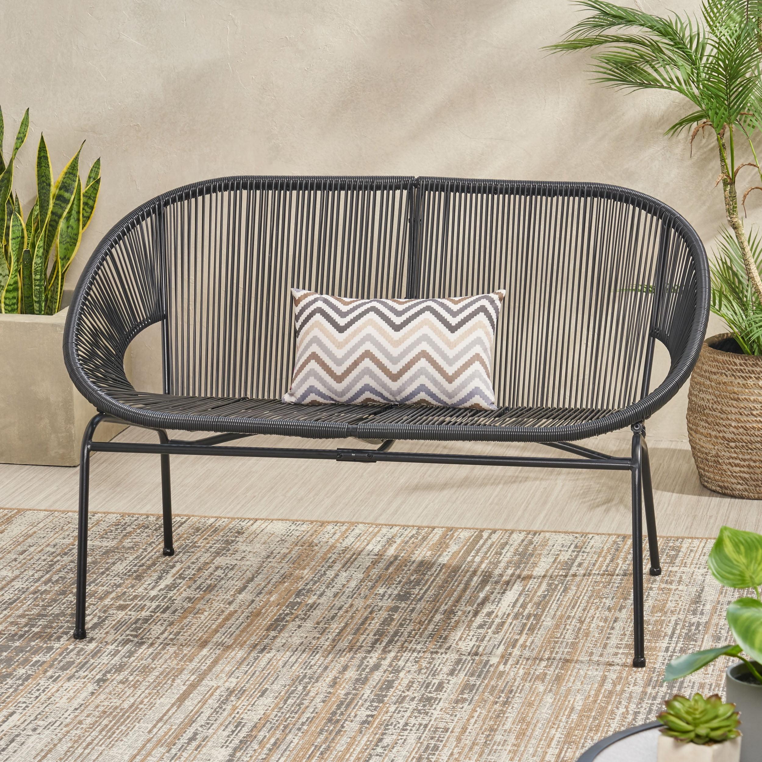 Black Wicker and Metal Loveseat for Modern Interiors