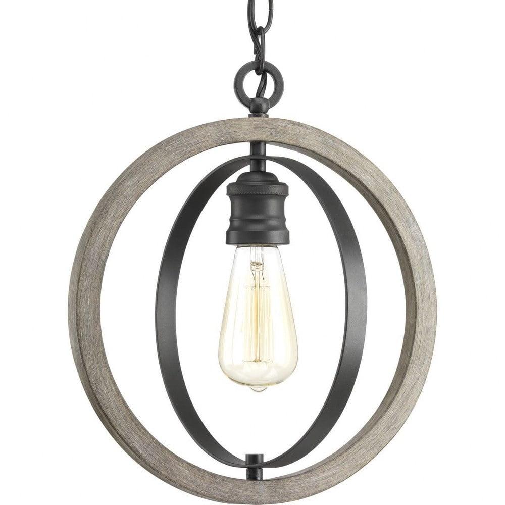 Graphite and Galvanized Steel Mini Pendant Light with Armillary Frame