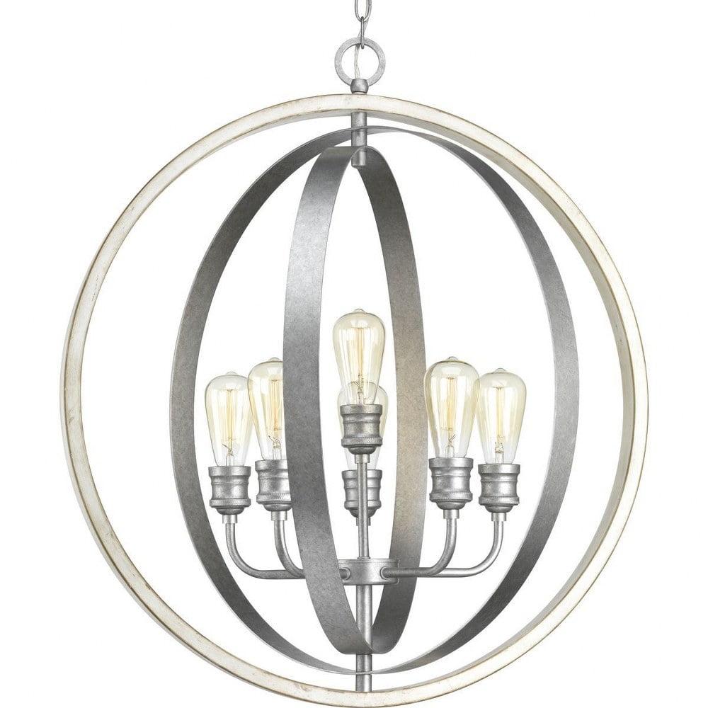 Progress Lighting Conestee 6-Light Pendant, Steel, Galvanized, Armillary-Style Frame, Ideal for Rustic Farmhouse or Urban Industrial Homes