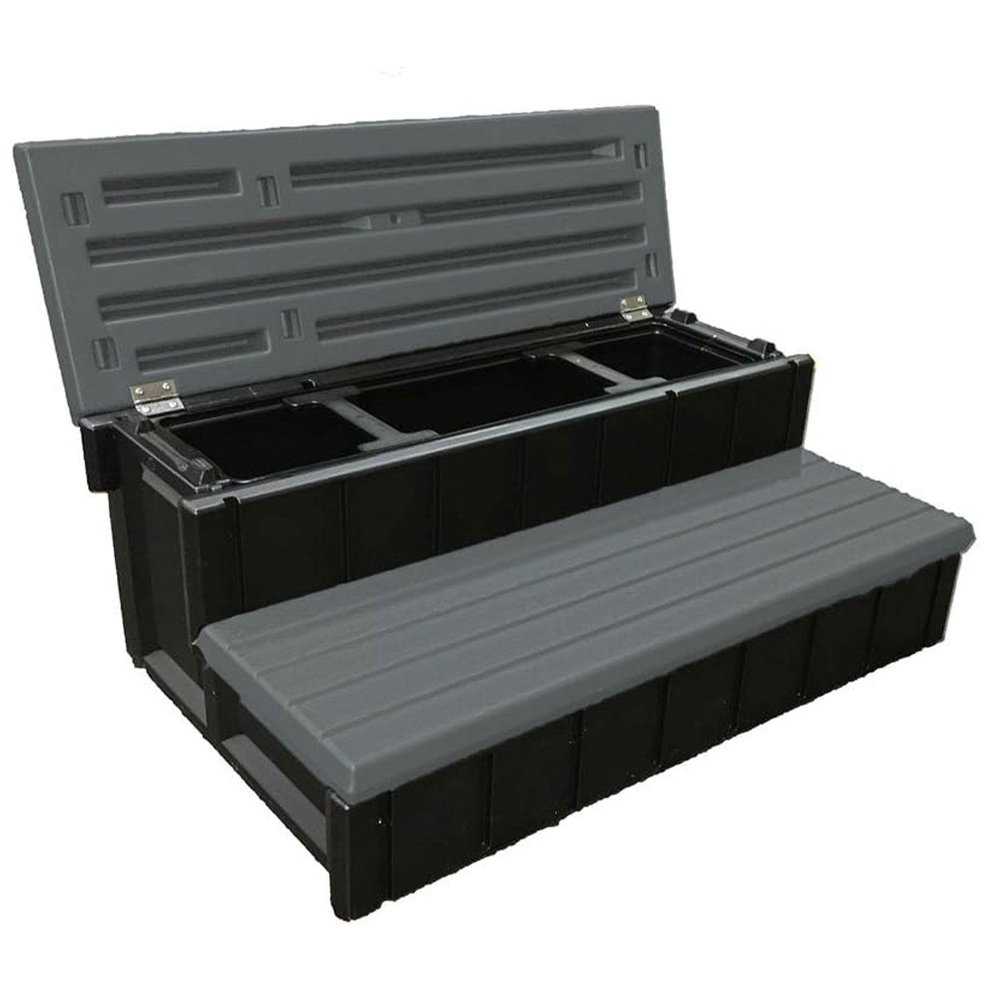 Confer Plastics Leisure Accents Durable Multi-Functional Outdoor Spa and Hot Tub Storage Step with Removable Compartment, Deep Gray
