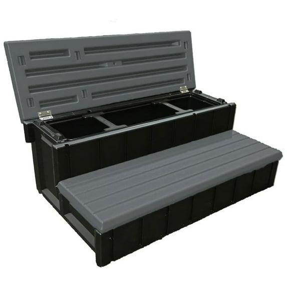 Confer Plastics Leisure Accents Durable Multi-Functional Outdoor Spa and Hot Tub Storage Step with Removable Compartment, Deep Gray