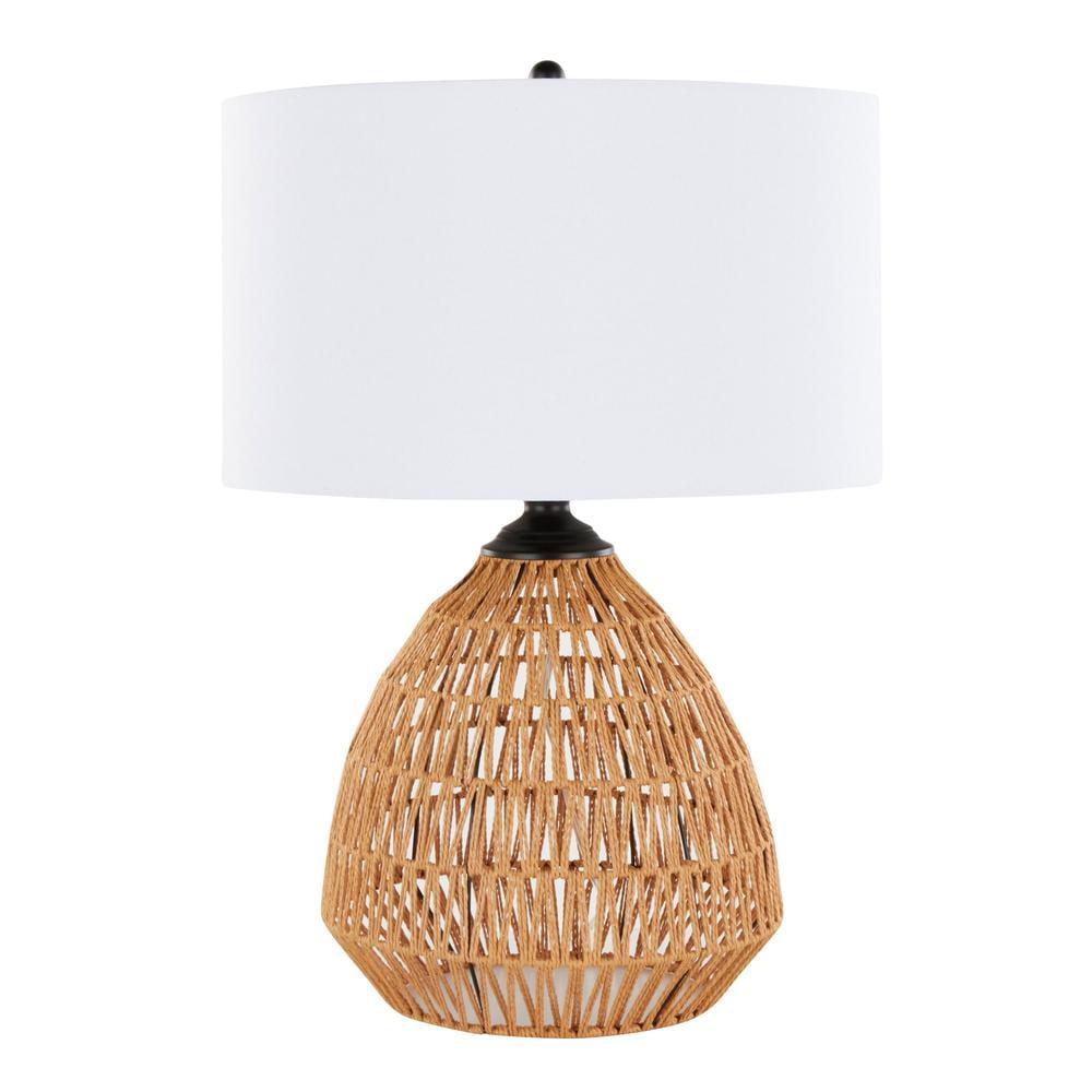 LumiSource Congo 29" Contemporary Rattan Table Lamp Natural Rope Rattan Matte Black Metal and White Linen Shade from Grandview Gallery: UL Listed