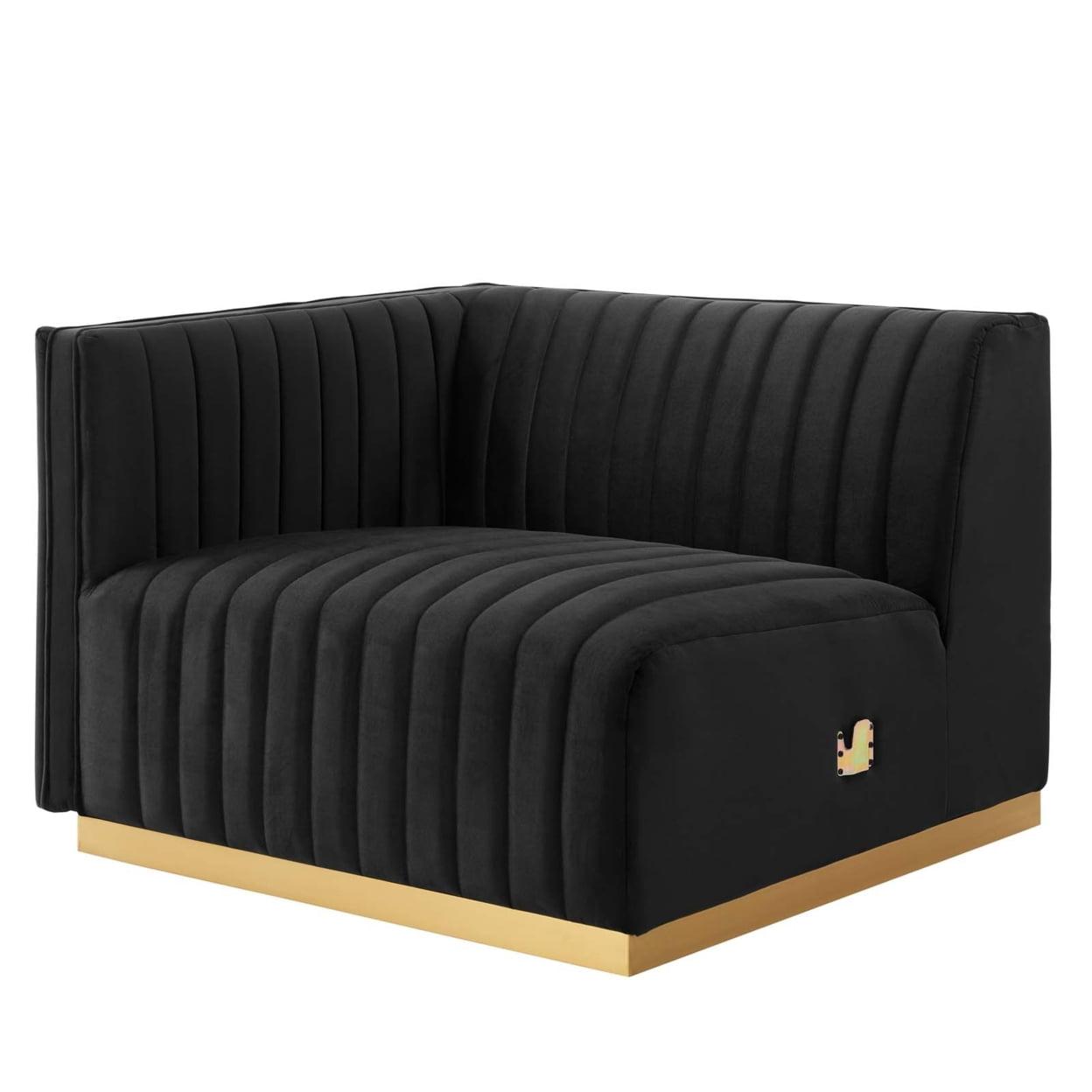 Elegant Gold Black Velvet Wood Accent Chair with Channel Tufting