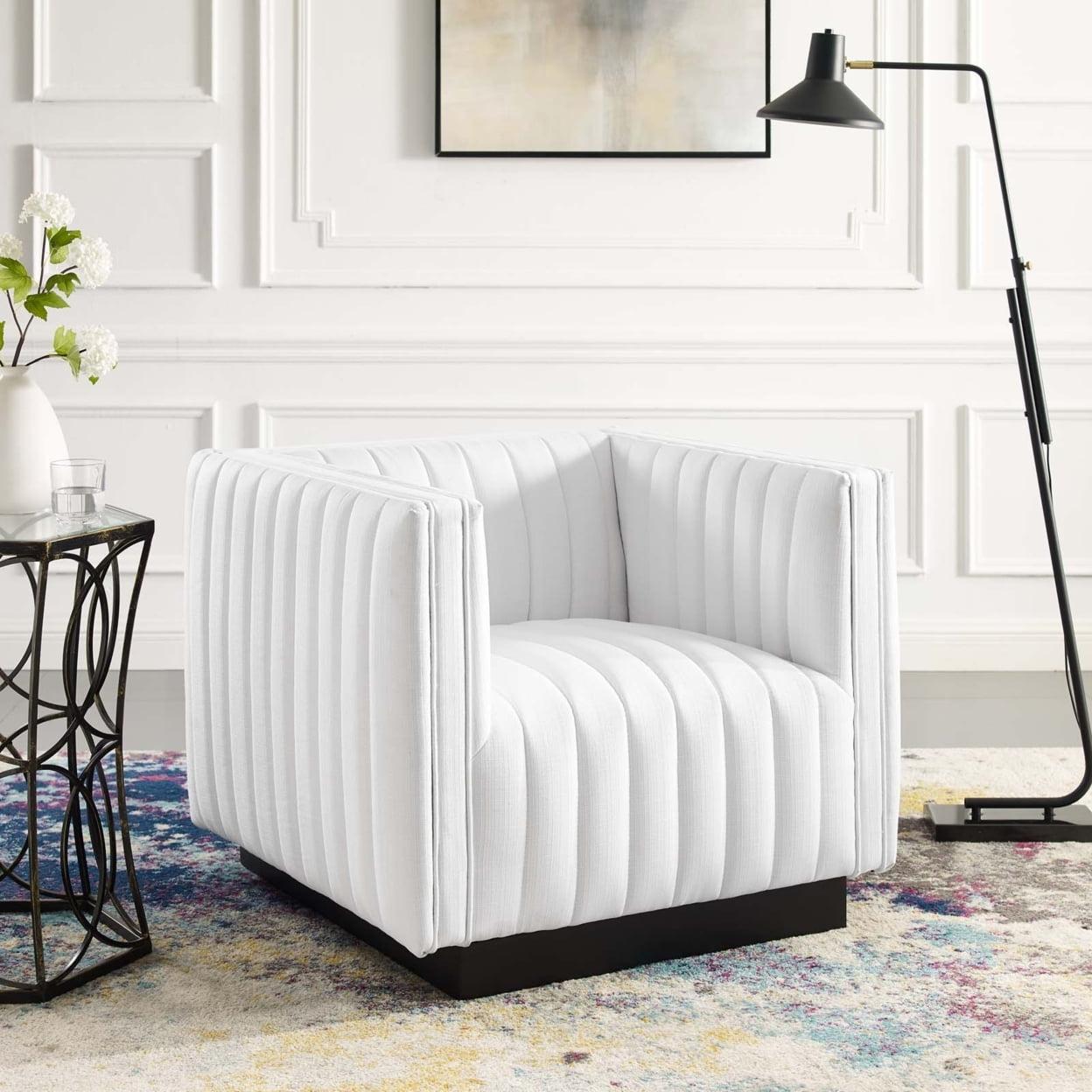 Elegant White Velvet Wood Base Accent Chair