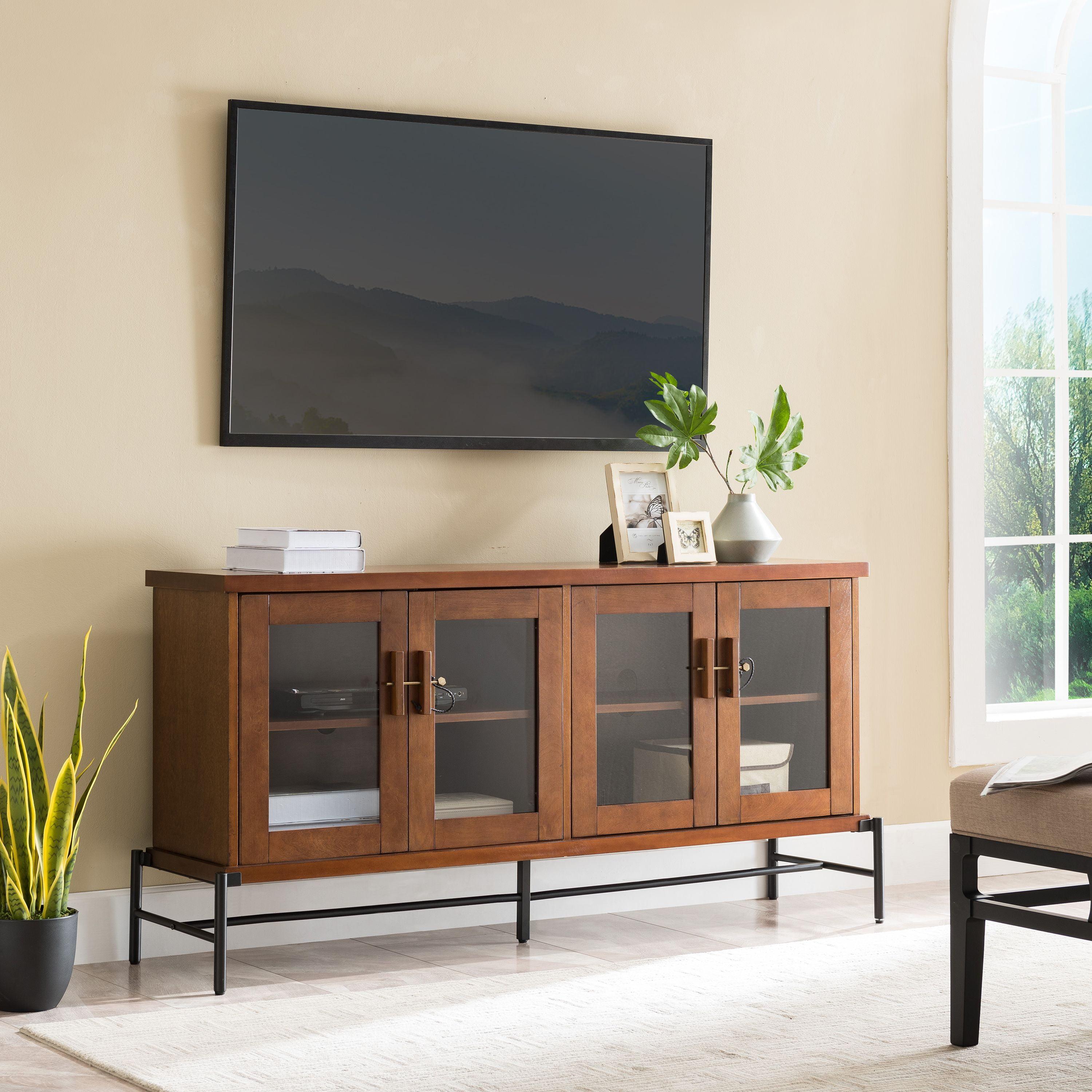 Aged Black and Whiskey Maple Transitional TV Sideboard with Cabinet