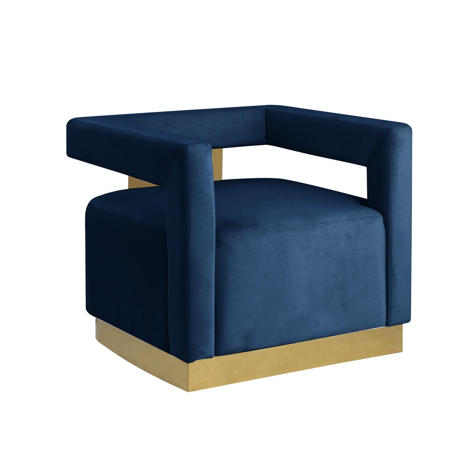 Luxurious Square Arm Blue Velvet Accent Chair