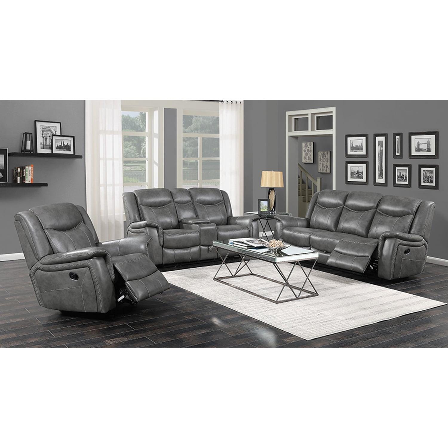 Conrad 2-Piece Gray Faux Leather Reclining Living Room Set