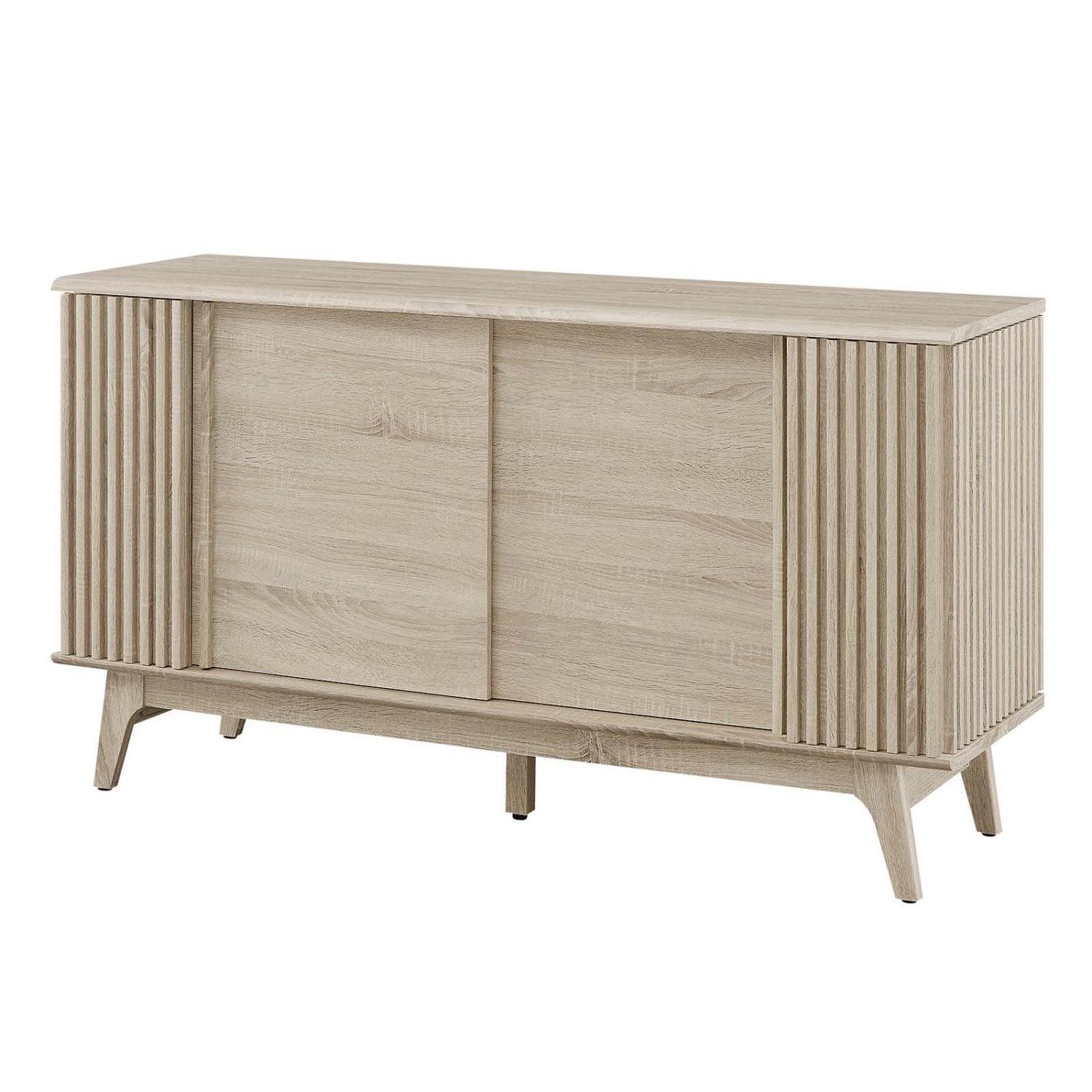 Oak Finish Mid-Century Modern Sideboard with Sliding Doors