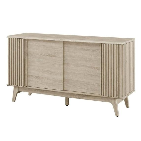 Maklaine Contemporary Wood Sideboard with Sliding Doors in Oak
