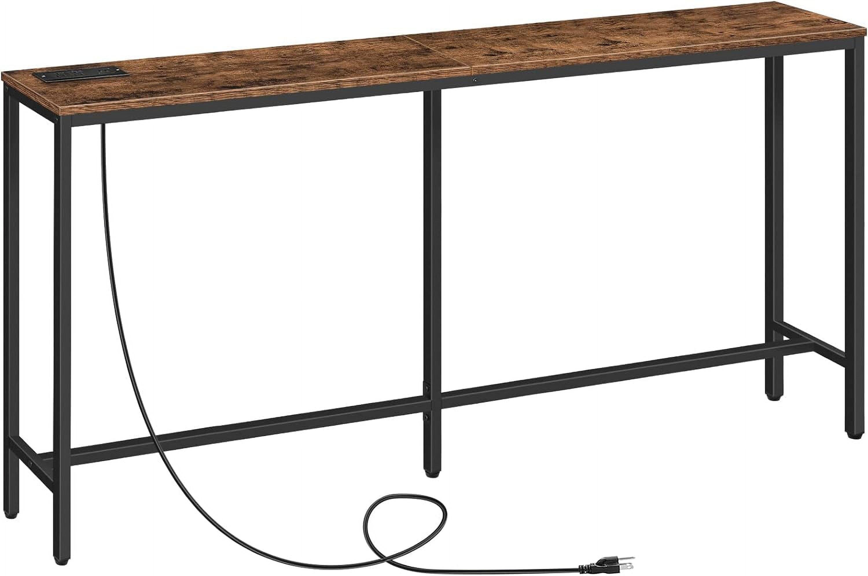 Console Table with Power Outlet, 63" Narrow Sofa Industrial Entryway Behind Couch Table with USB Ports for Entryway, Hallway, Foyer, Living Room, Bedroom CTHR16E01Z