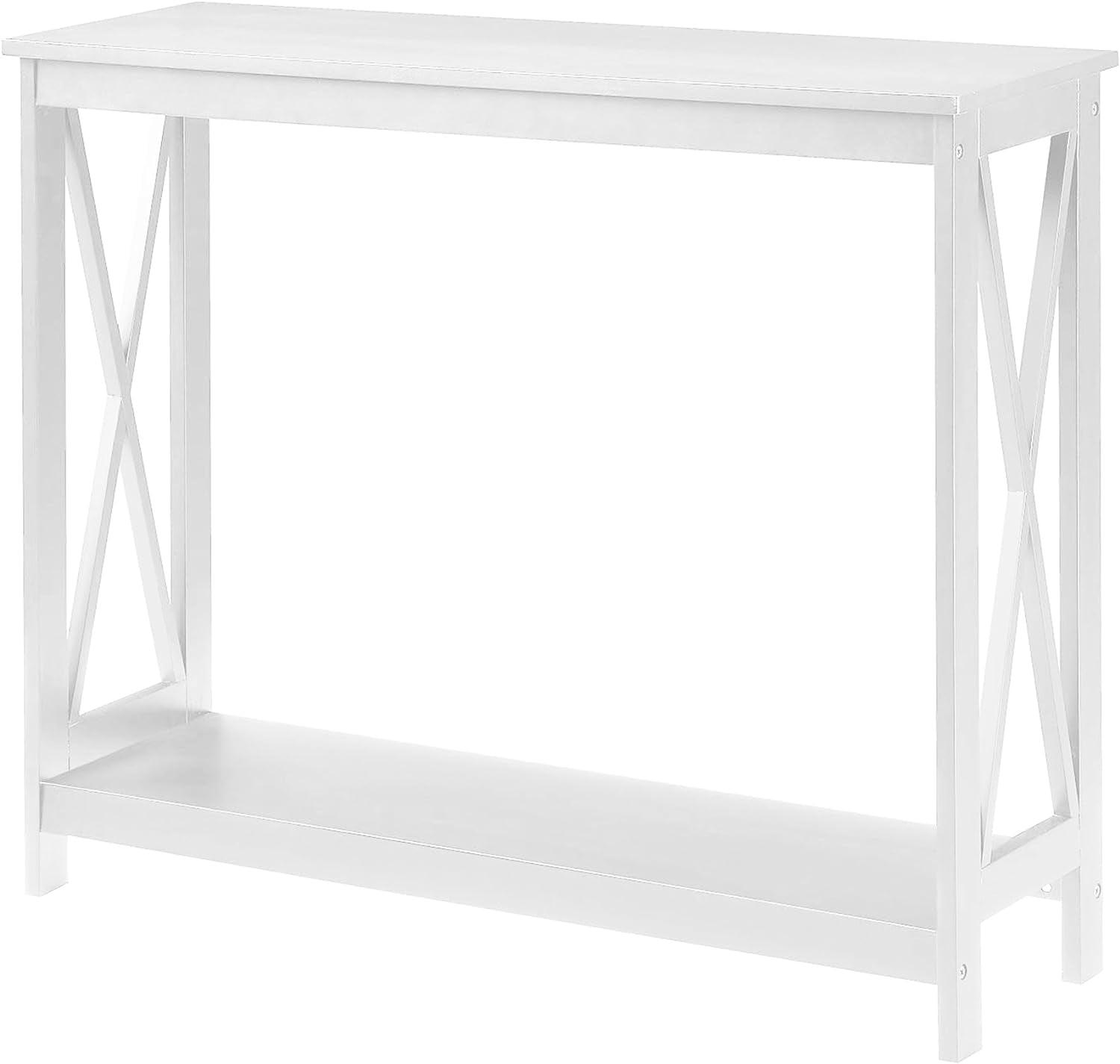 Oxford White Console Table with Dual-Tier Storage Shelving