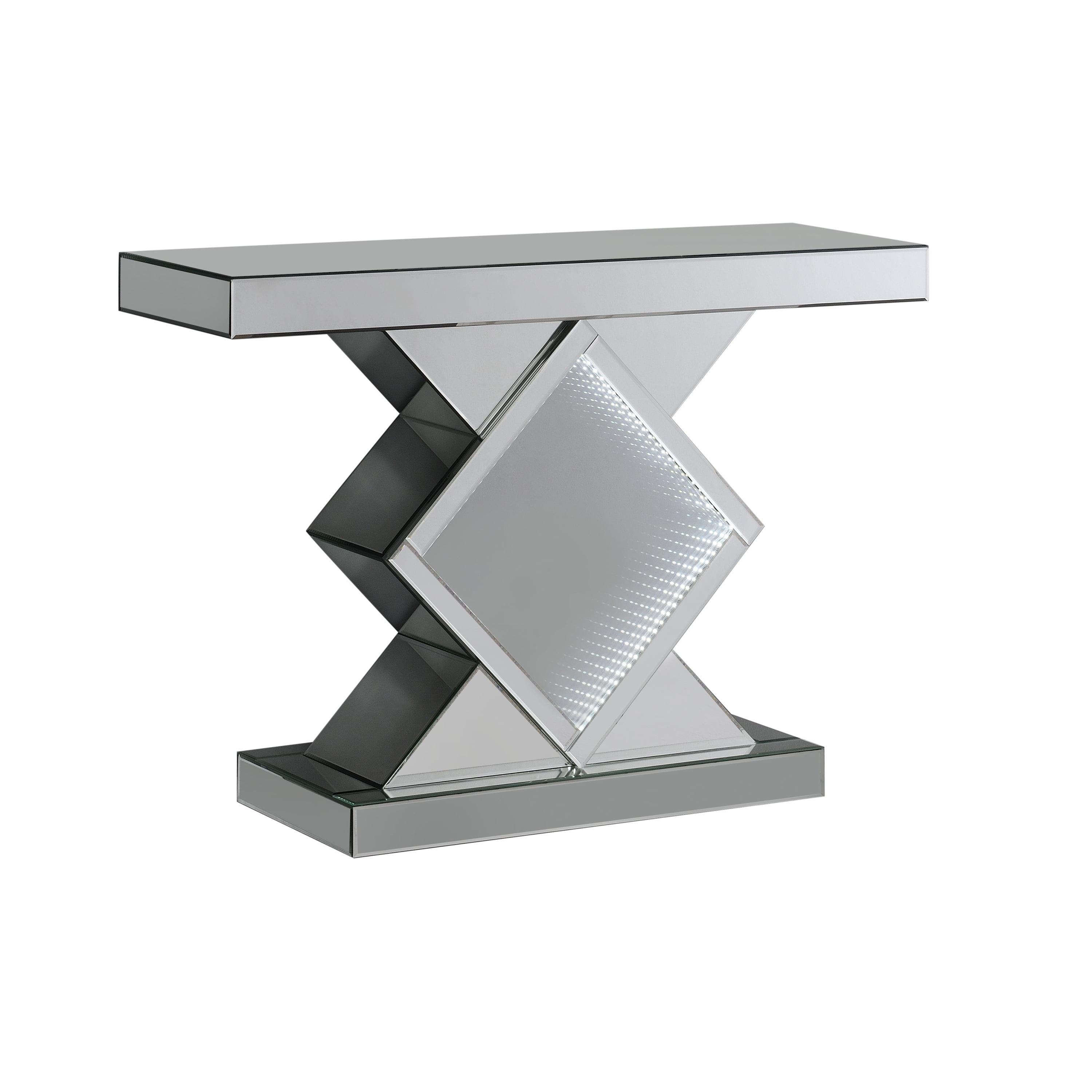 Silver Mirrored Rectangular Console Table with LED Lighting