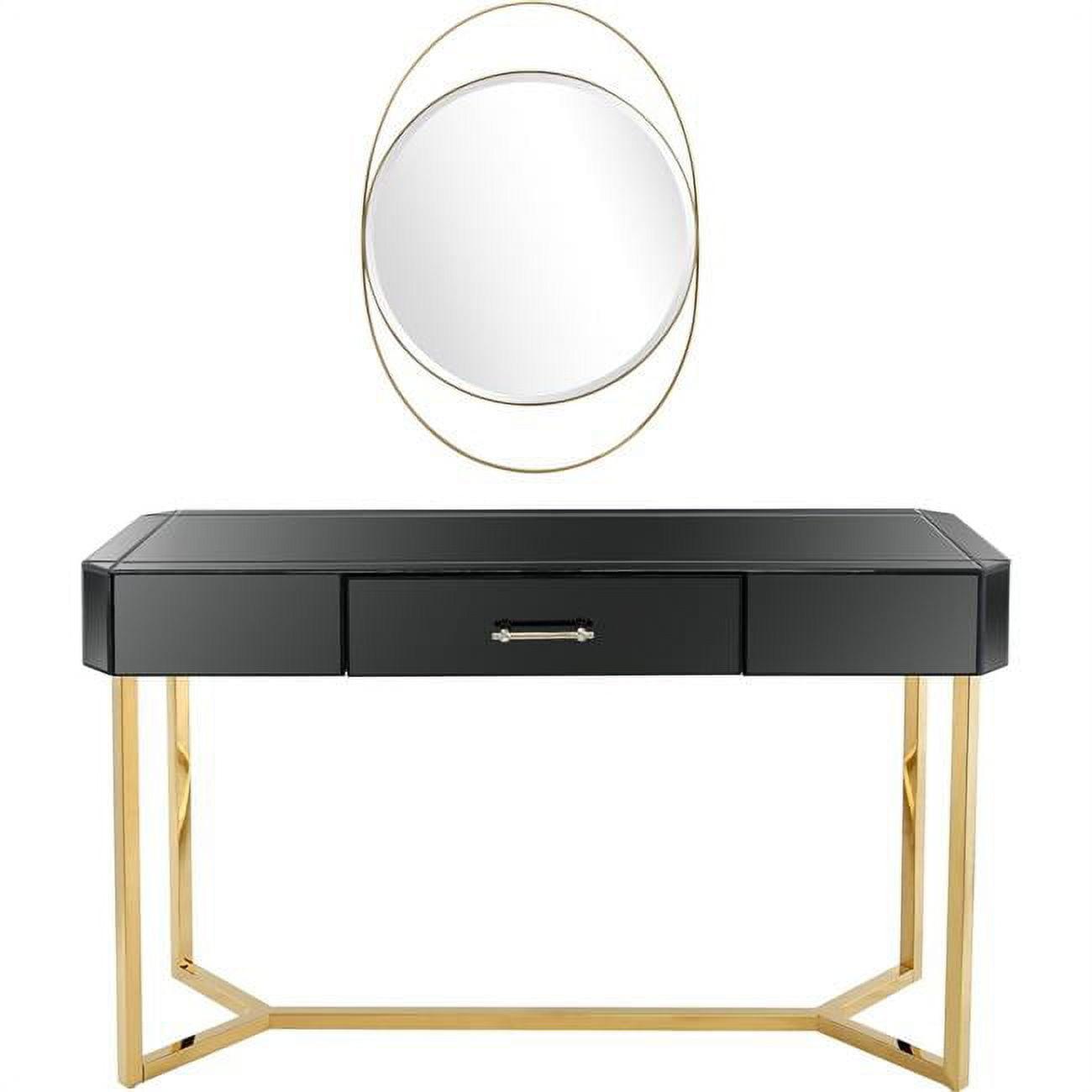 Black and Gold Mirrored Console Table with Storage