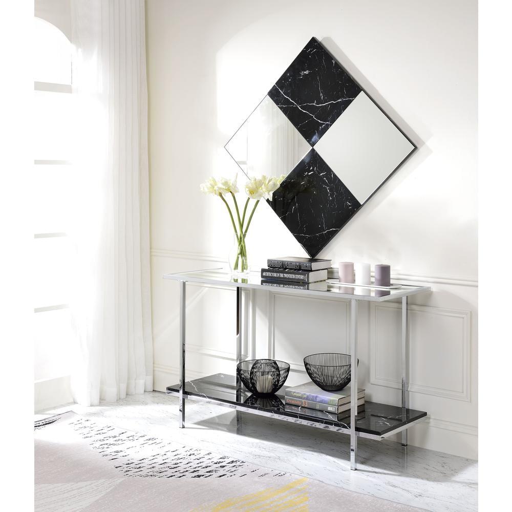 Ivy Bronx Angwin Mirrored Faux Marble & Chrome Console Table | Wayfair