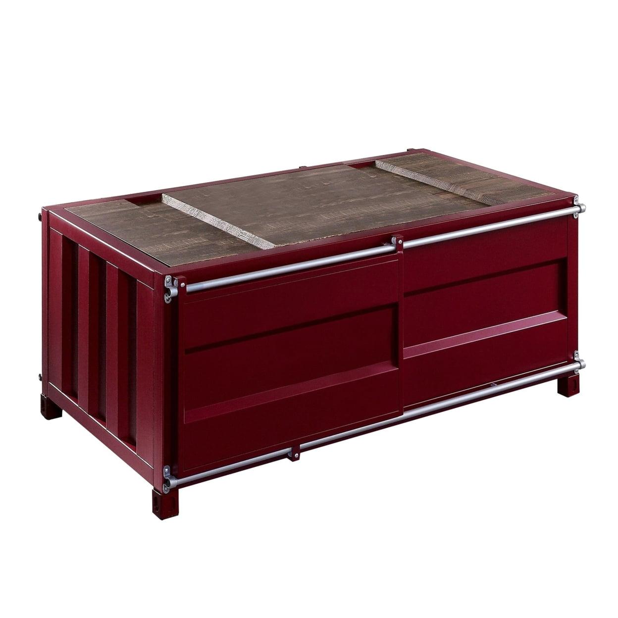 Container Style Coffee Table with Sliding Doors, Red