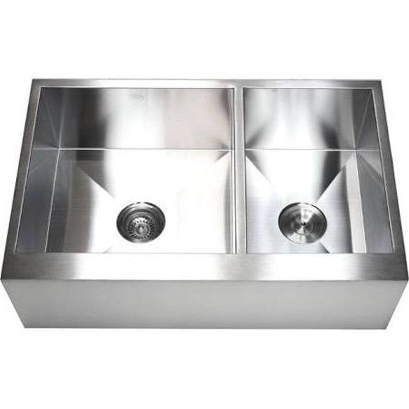 Contempo Living  33 in. Double Bowl 60 by 40 Flat Front Farm Apron Kitchen Sink - Stainless Steel