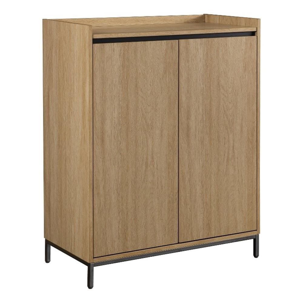 Contemporary 2-Door Wood Accent Cabinet with Framed Top - Oak / Black