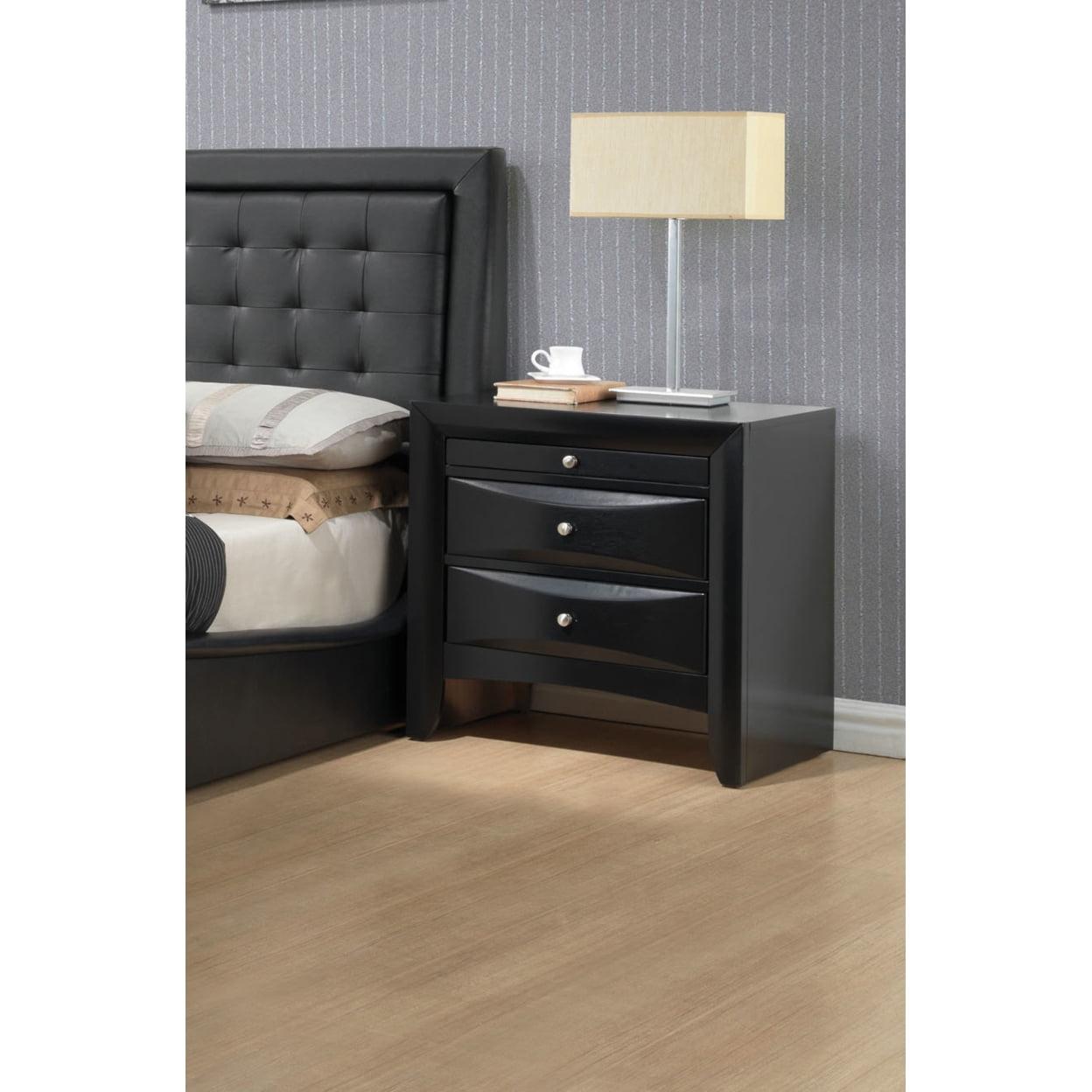 Ireland Contemporary Black Wood Nightstand with Pull-Out Tray