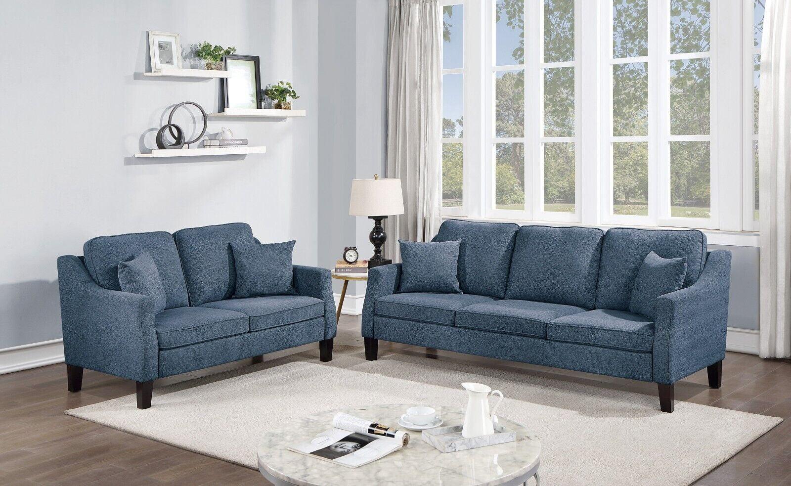 Navy Blue Chenille 2-Piece Sofa and Loveseat Set