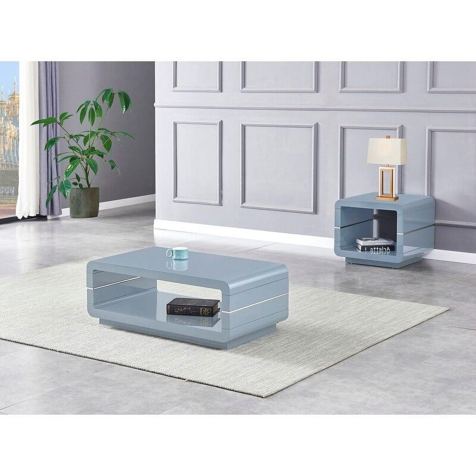 Glossy Light Gray 2-Piece MDF and Wood Coffee Table Set